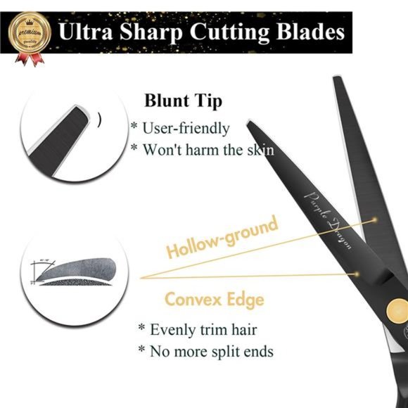 5.5 inch Purple Hair Cutting Scissors Set with Razor, Leather Scissors Case - Picture 3 of 7